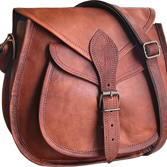 Handbags - Leather Crossbody Satchel Bag for Women Vintage Purses Travel Organizer